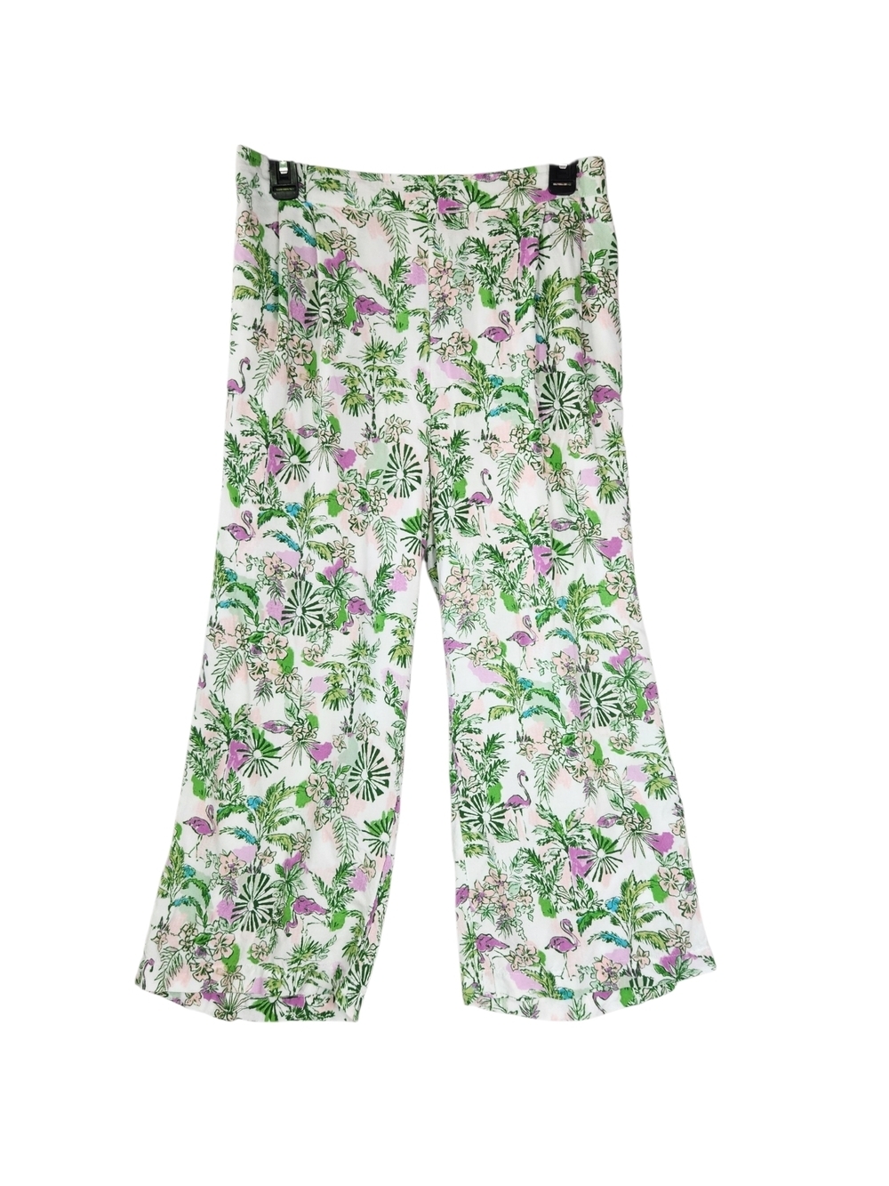 Stella Parker Tropical Flamingo Floral Wide-Leg Flowy Crop Pants Small Resort - Picture 12 of 16